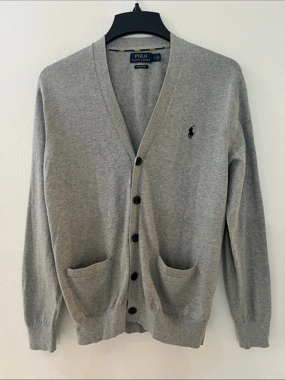 Vintage Y2K Polo Ralph Lauren Gray V-Neck knitted Cardigan Polo Logo knit sz M